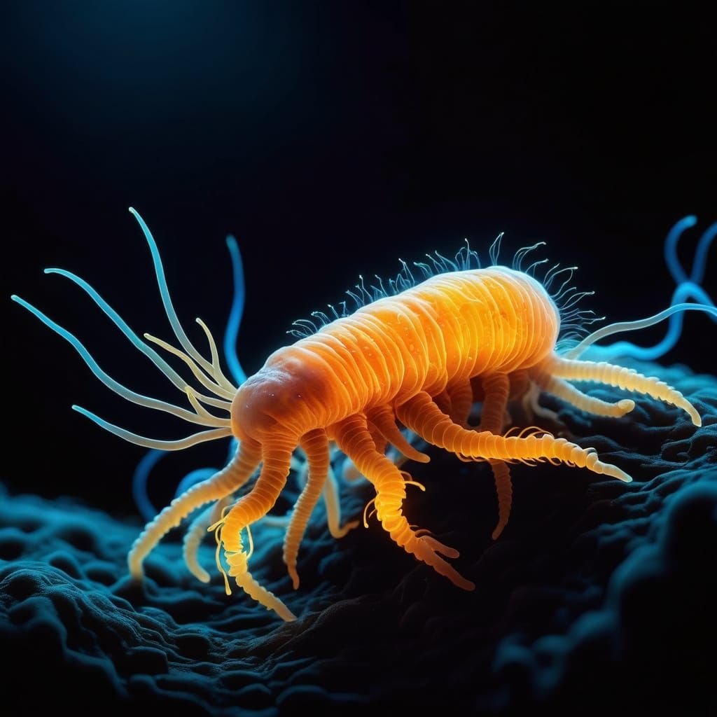 Bioluminescent Tardigrade Infected with Cordyceps