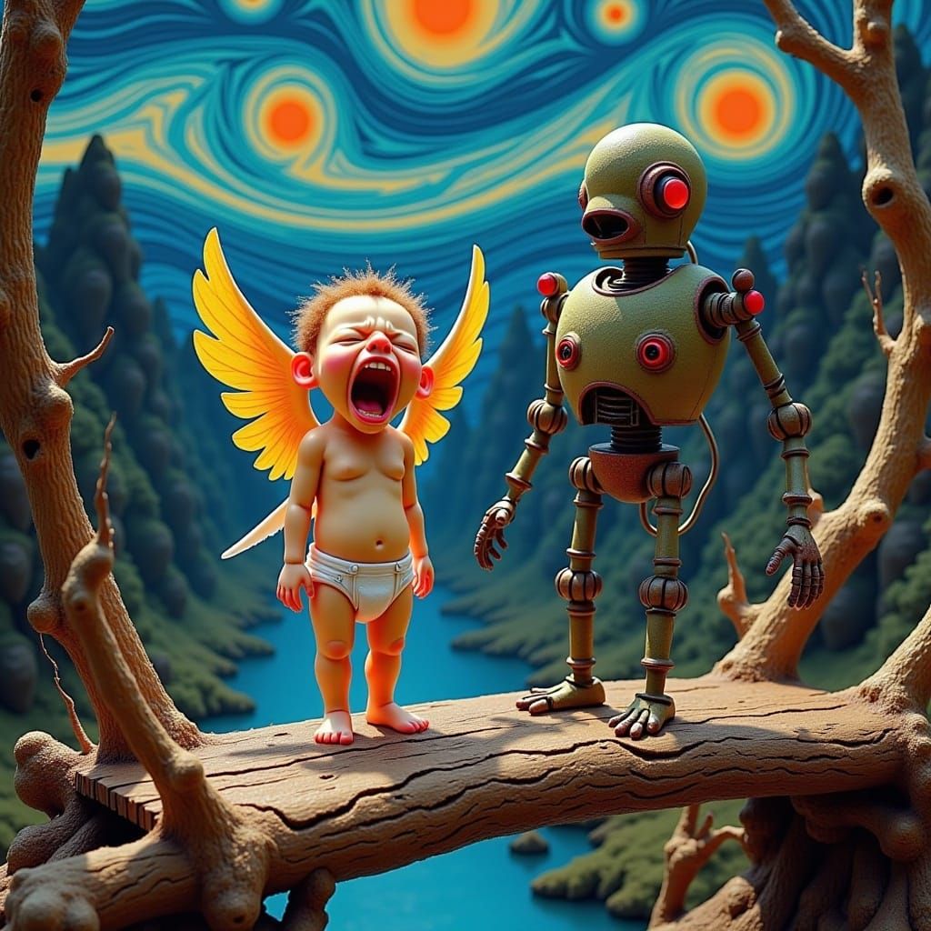 Anthropomorphic Cupid's Scream in Maximalist Style