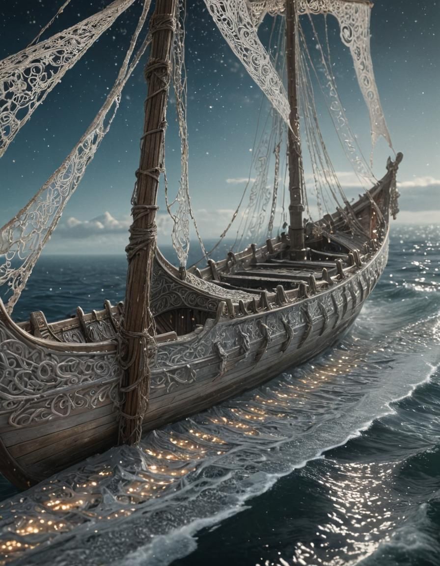 Magical Viking Longboat Made of White Lace