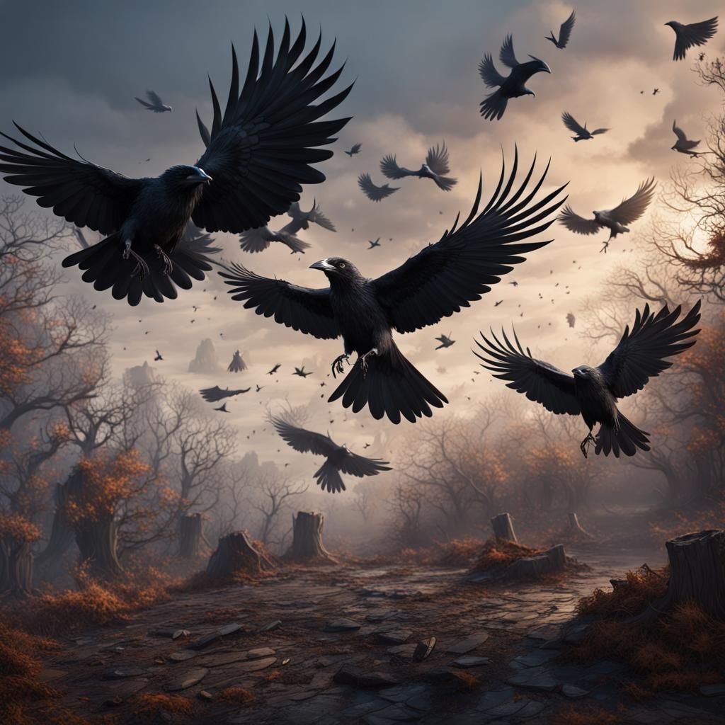 Dramatic Crows Dive: Matte Painting Concept Art