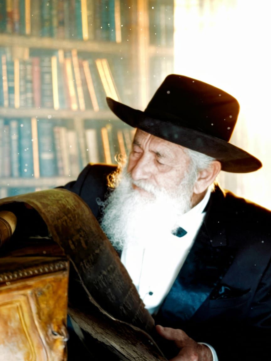 Elderly Jewish Man Studies Torah in Sunlit Study