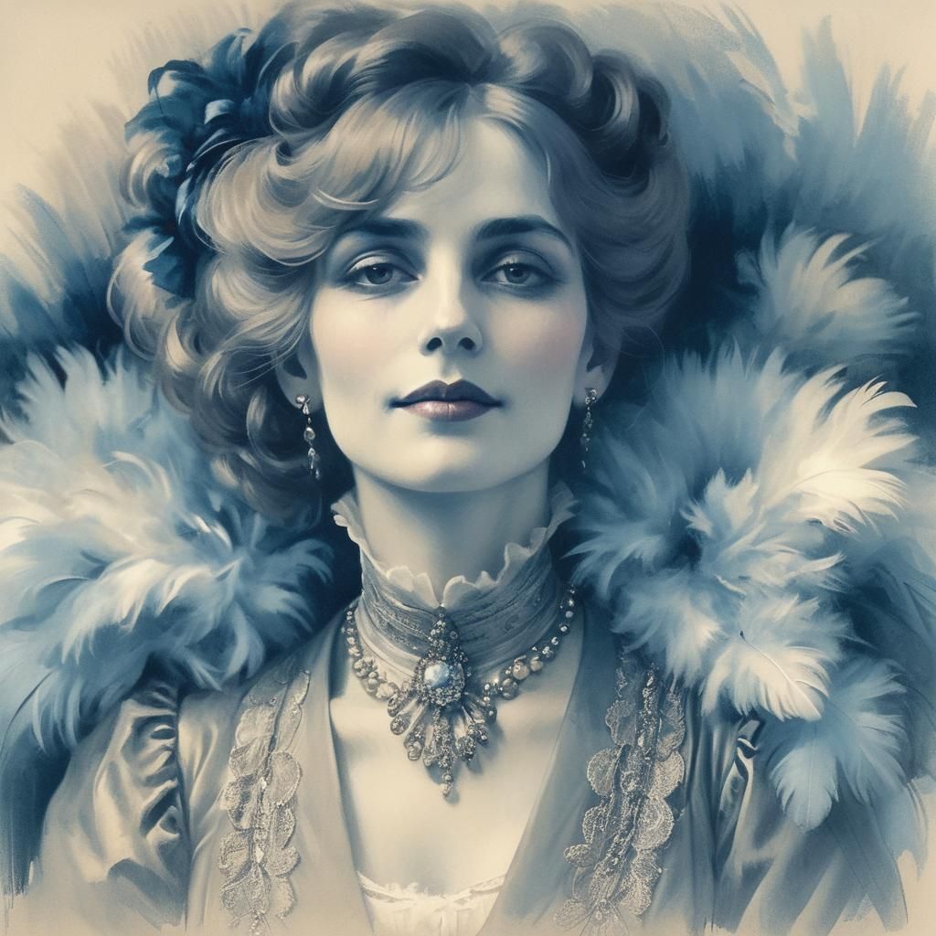 Elegant Woman in 1904 Attire, Impressionistic Portrait