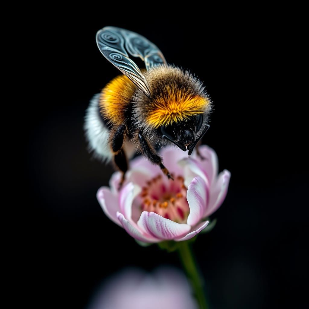 Hyper-Realistic Blue and White Bumblebee in Flight
