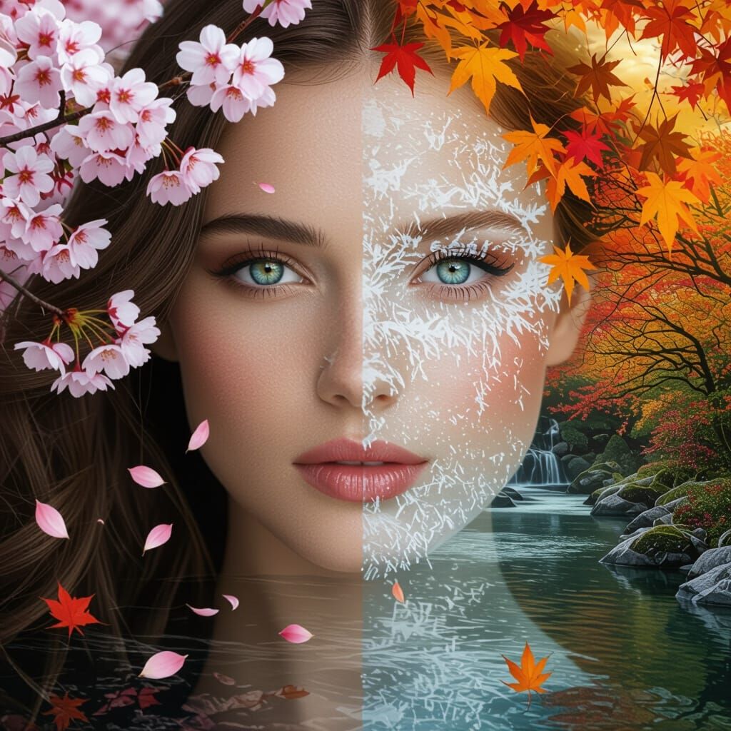 Surreal Portrait: Woman of Spring and Autumn