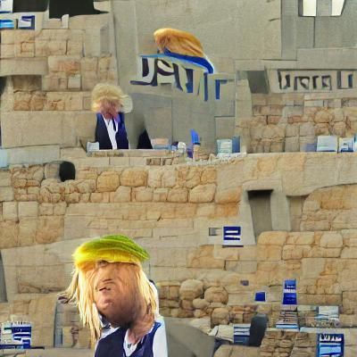 Stylized Caricature of a Trump-like Figure in Israel