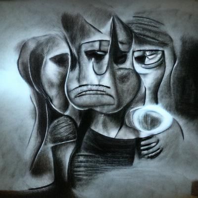 Distorted Grief: A Cubist Charcoal Drawing