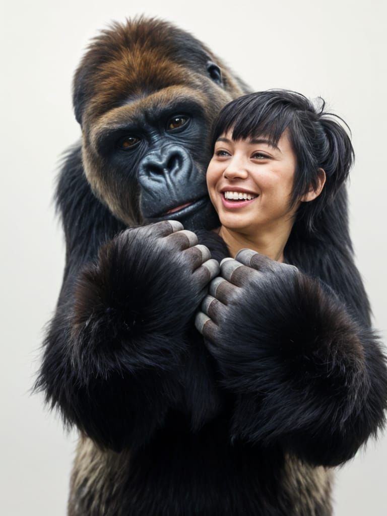 Joyful Gorilla Hug: A Surreal Encounter