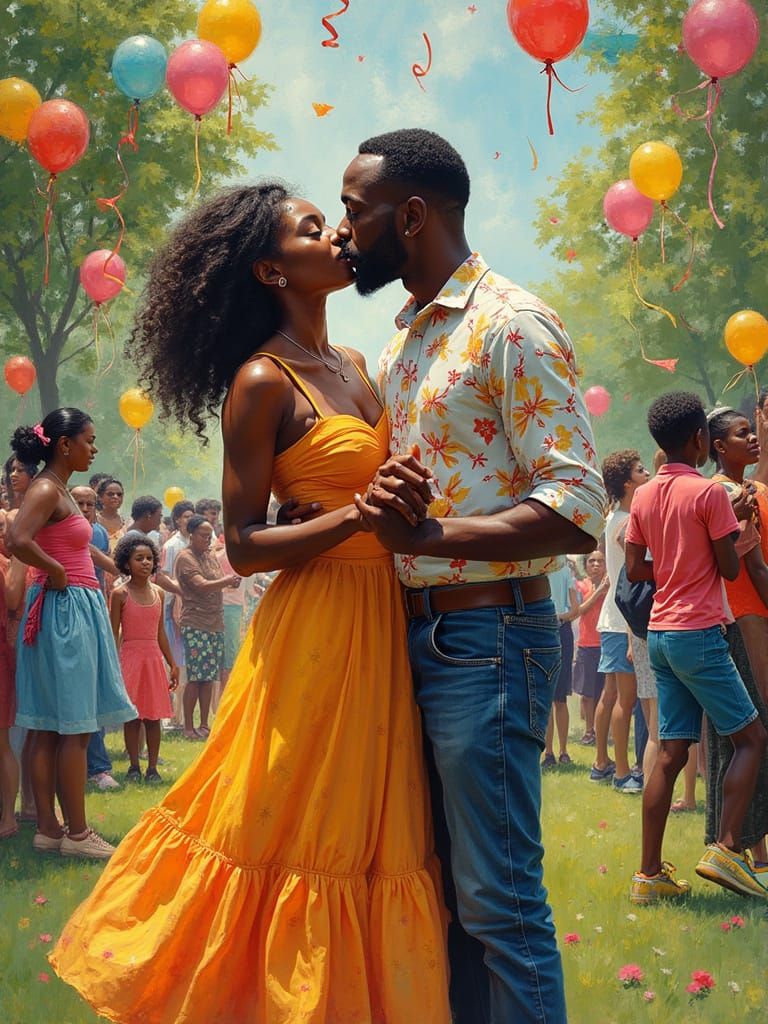 Joyful Family Celebration in Vibrant Figurative Style