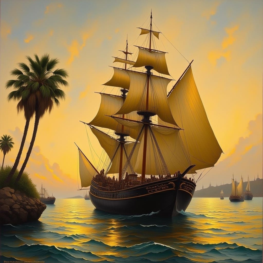 Romantic Sunset Scene in a Bustling Harbor