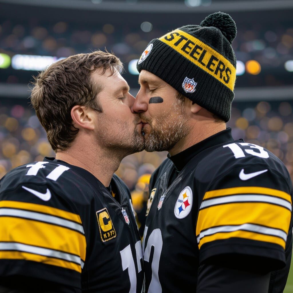 Man Kissing Steelers Player in Photorealistic Image