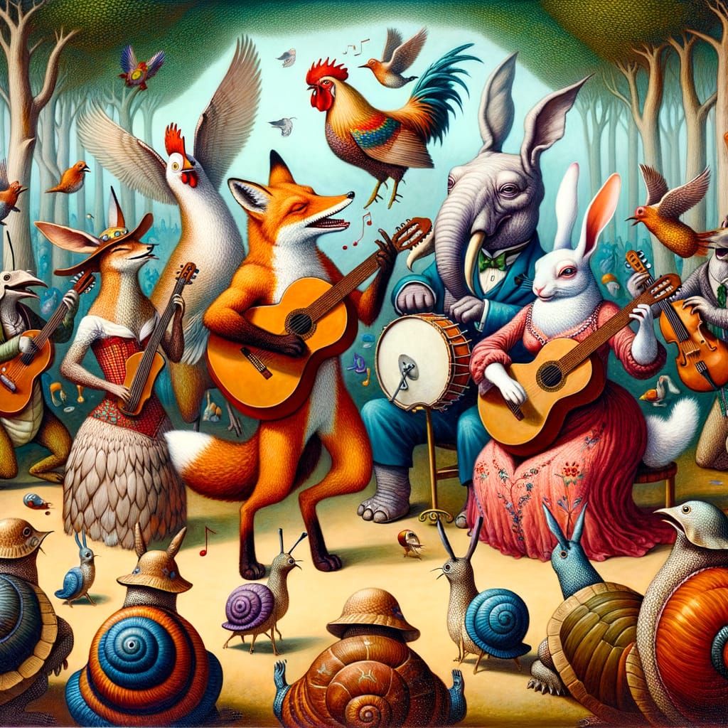 Whimsical Woodland Concert in Dreamlike Style