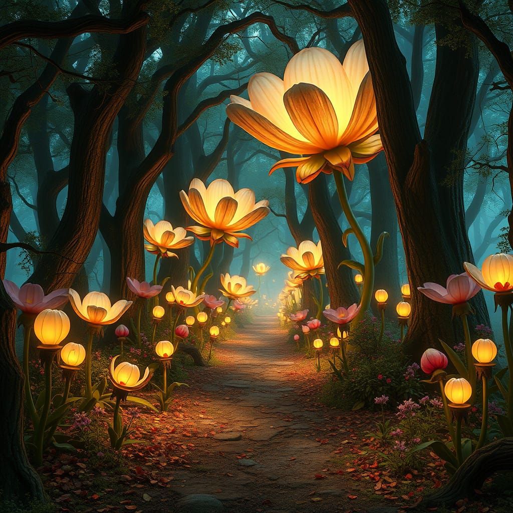 Epic Surreal Landscape with Magical Enchanted Florals