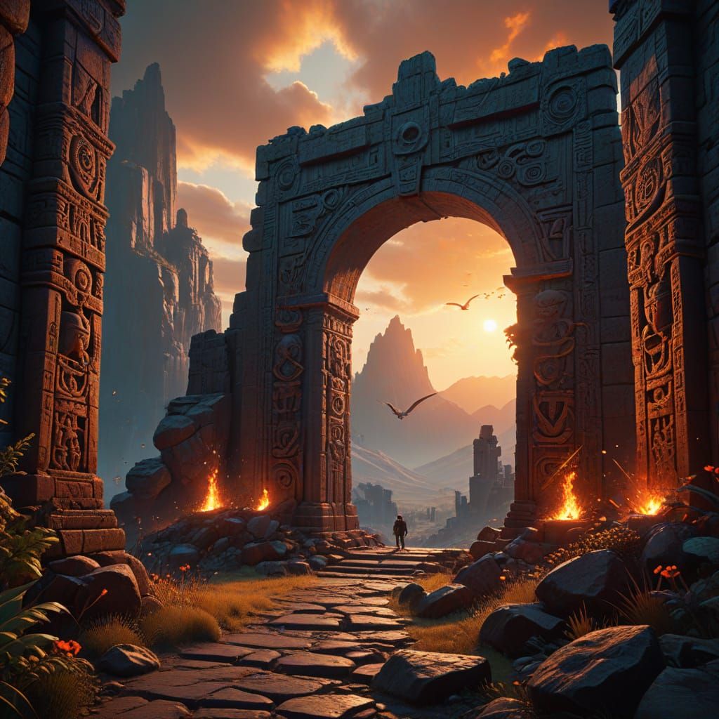 Sun Gate of Tiahuanaco in Fantastical Matte Painting Style