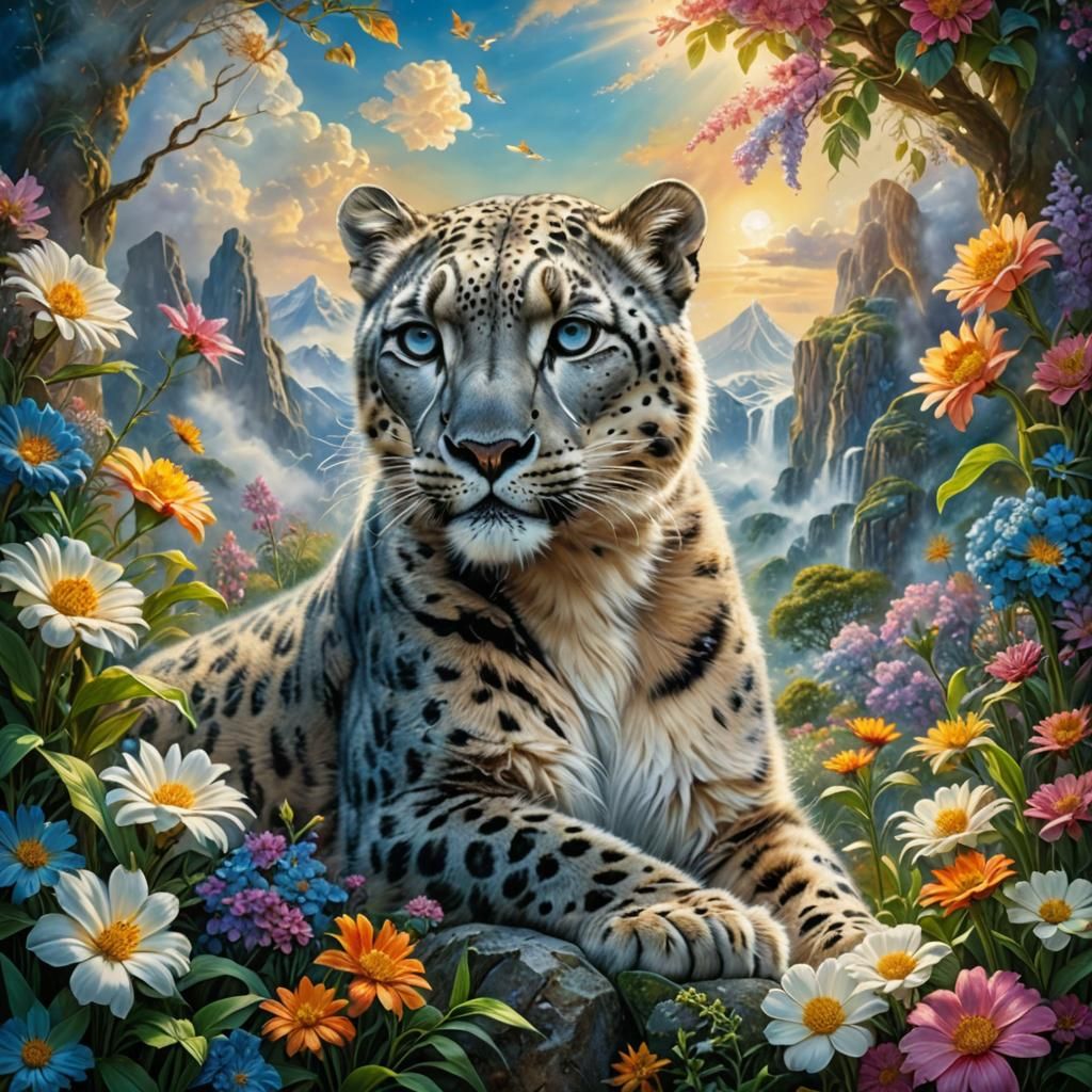 Snow Leopard in the Summer Garden