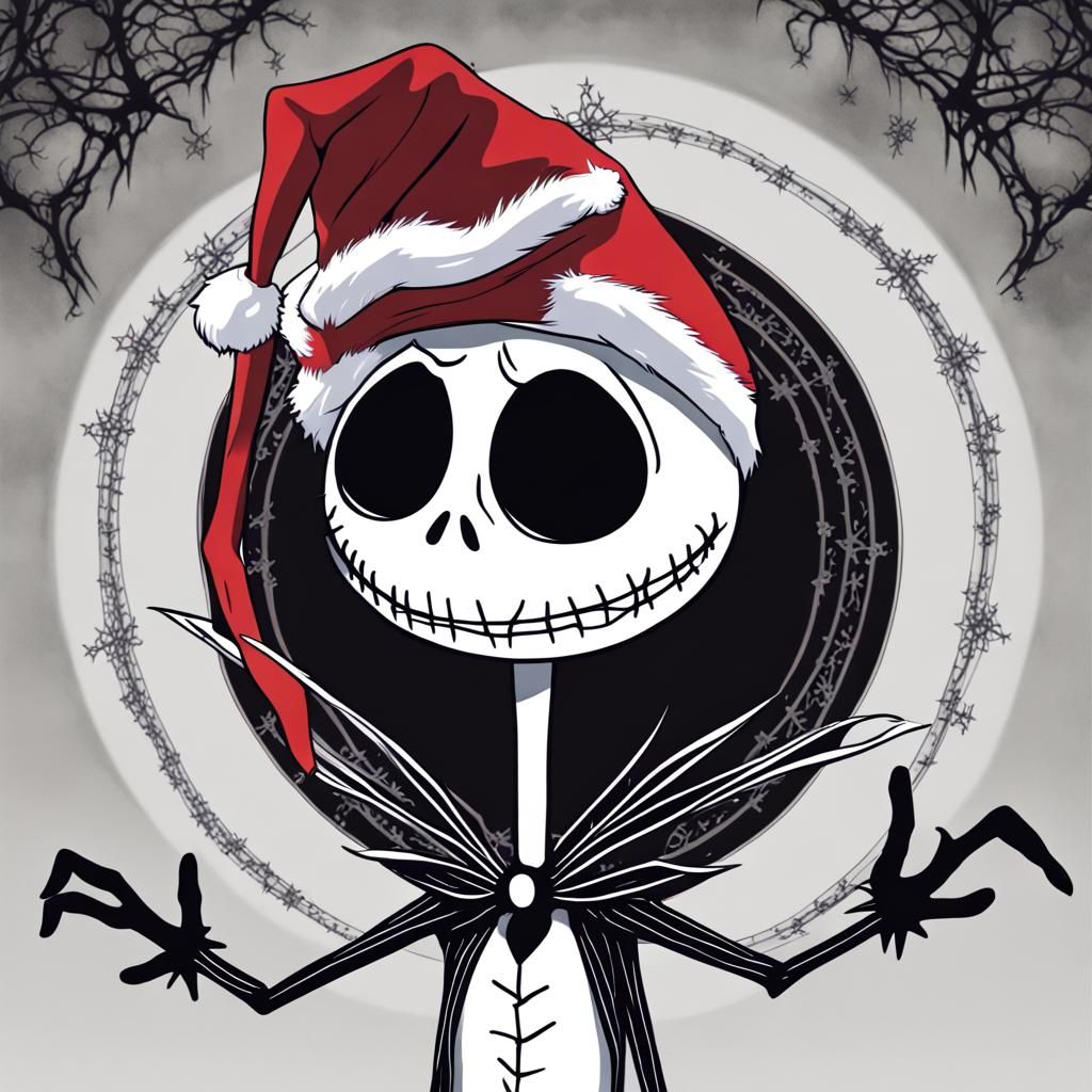 Jack Skellington in Santa Hat, Burtonesque Anime Style