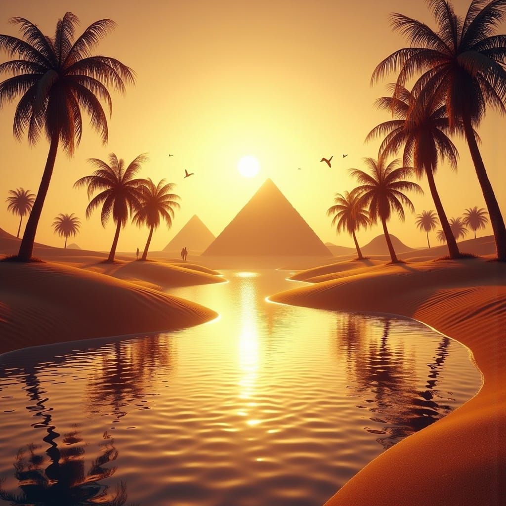 River Nile at Dawn: Pyramids in Matte Painting