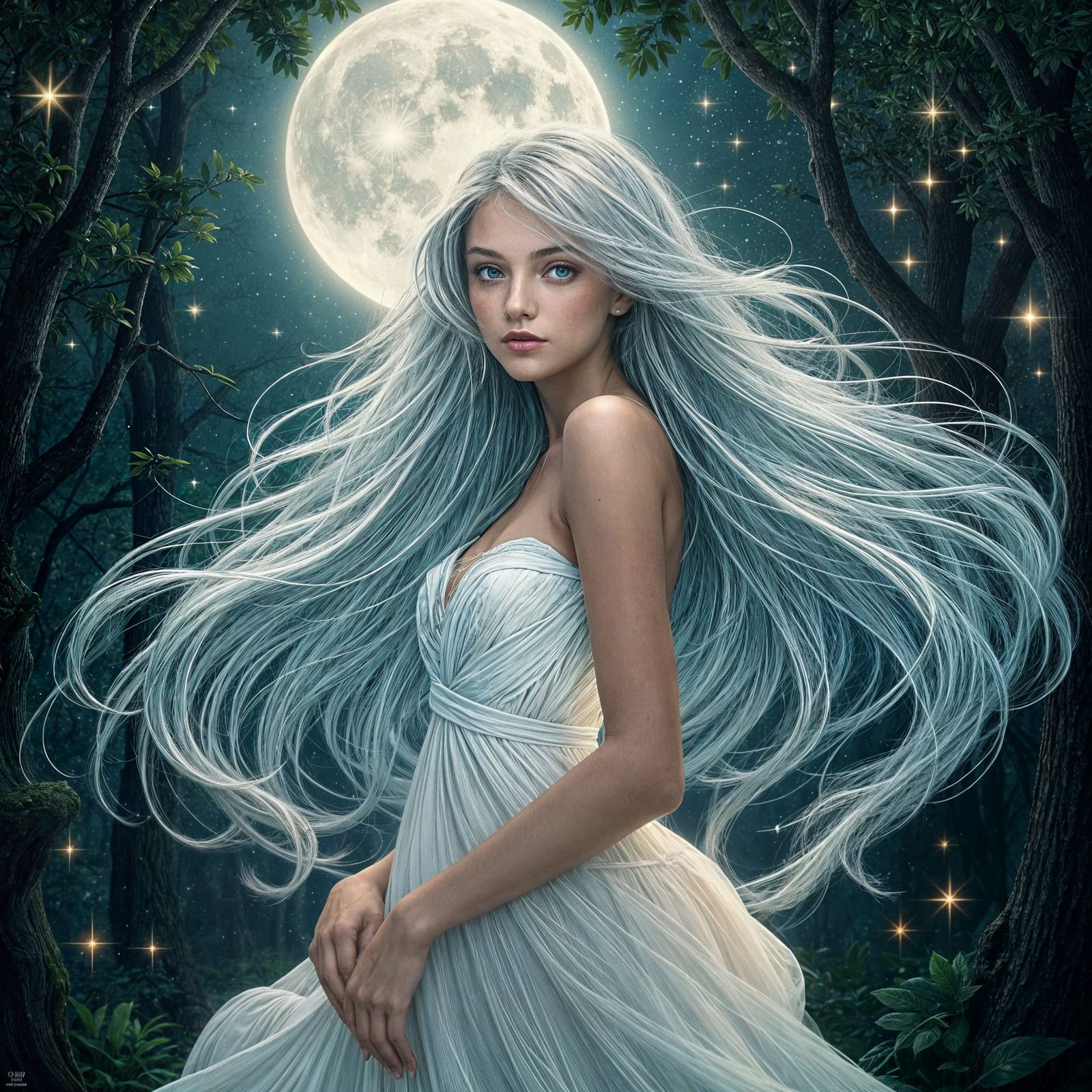 Celestial Guardian in Moonlight: Art Nouveau Style