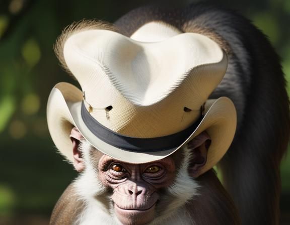 Smiling Monkey in Cowboy Hat Portrait