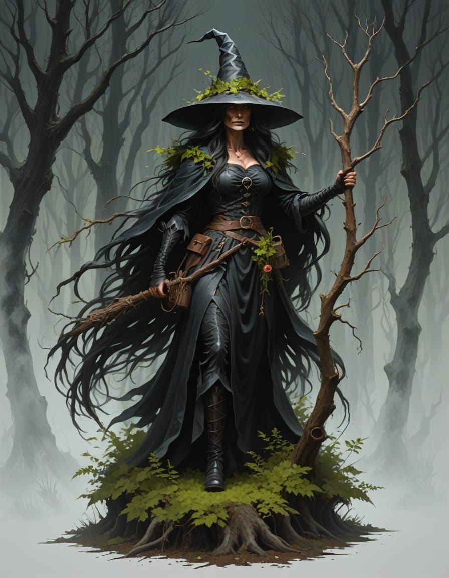 Forest Guardian Witch in Oil Painting Style