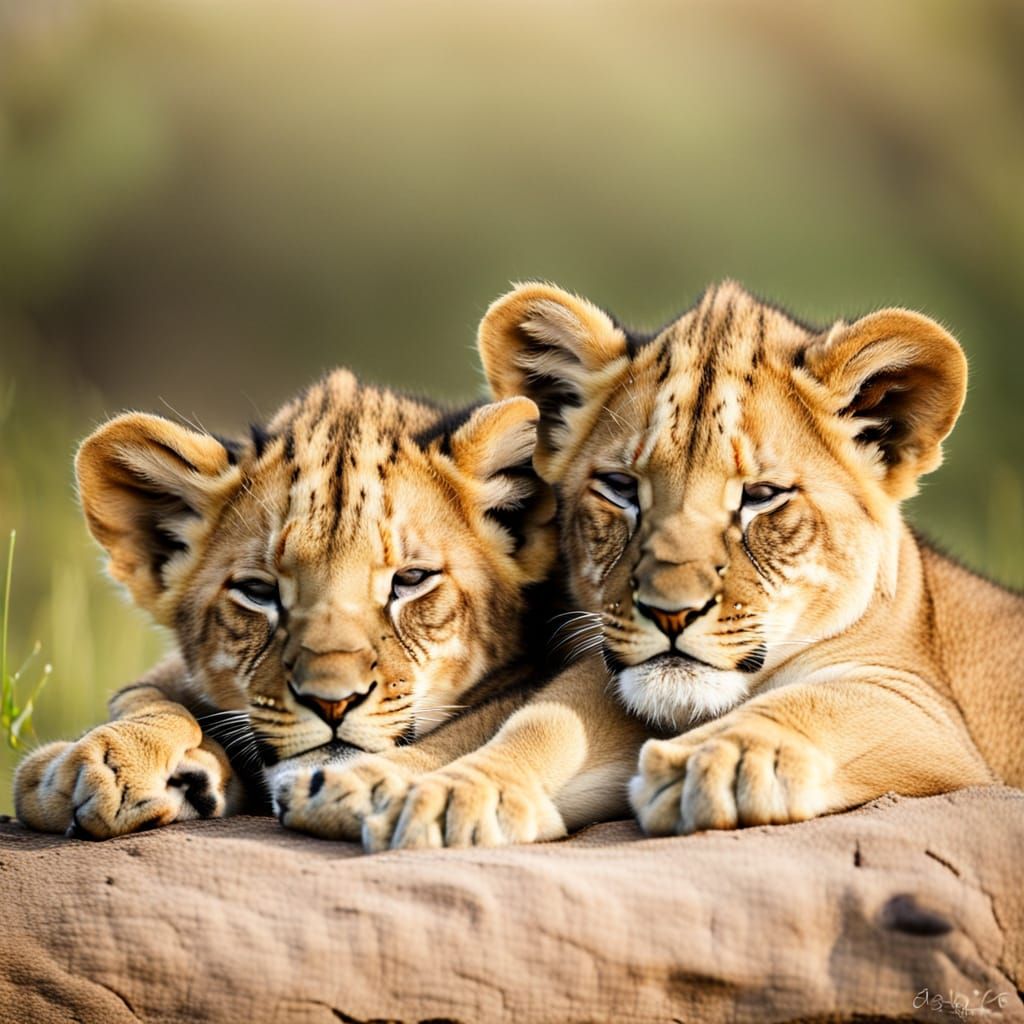 Lion Cubs Slumber in the Savannah Grasslands