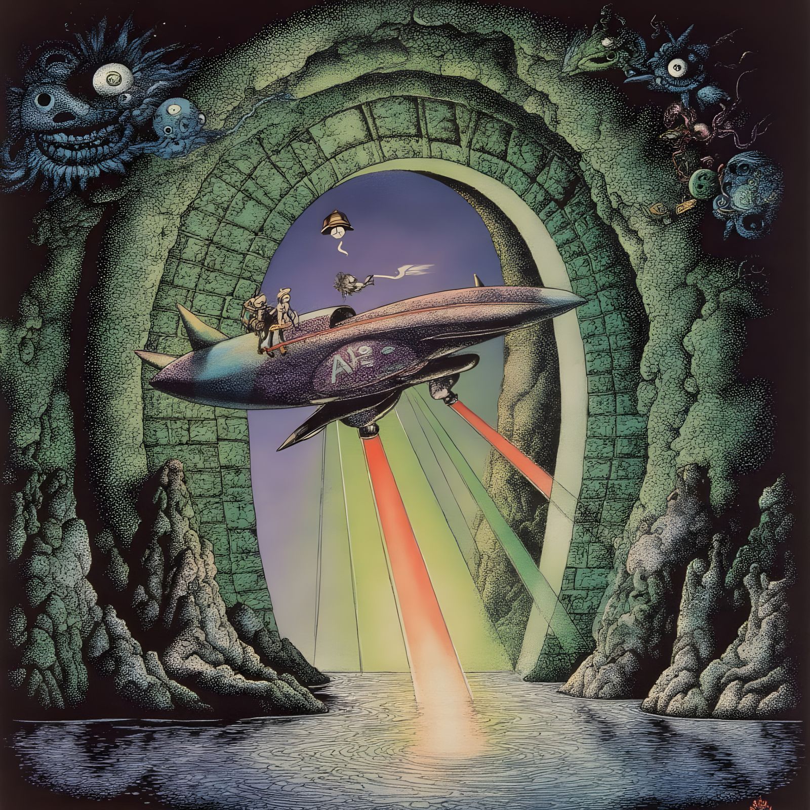 Crystal Alien Spaceship Speeds Through Light Vortex