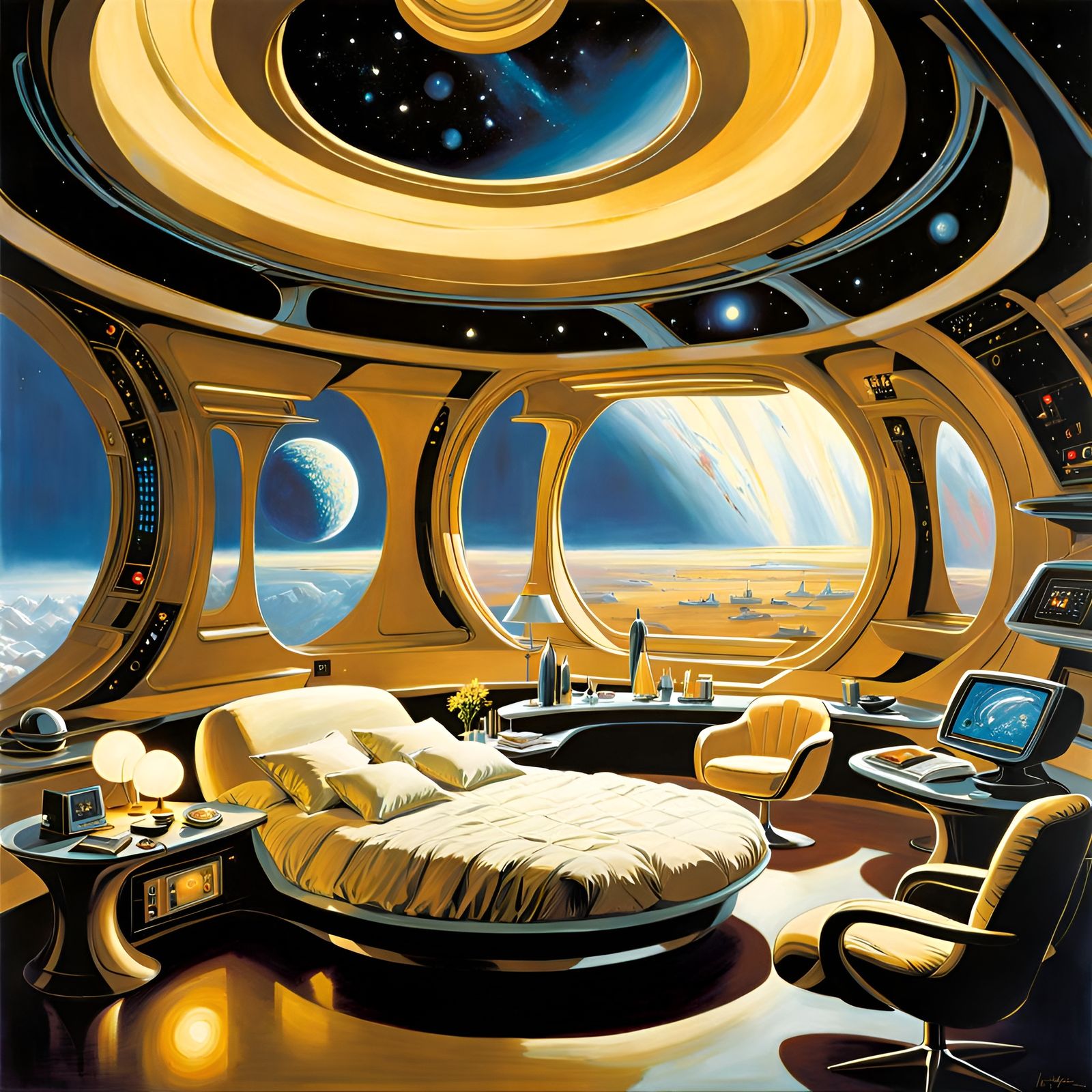 Luxurious Futuristic Bedroom in Spaceship