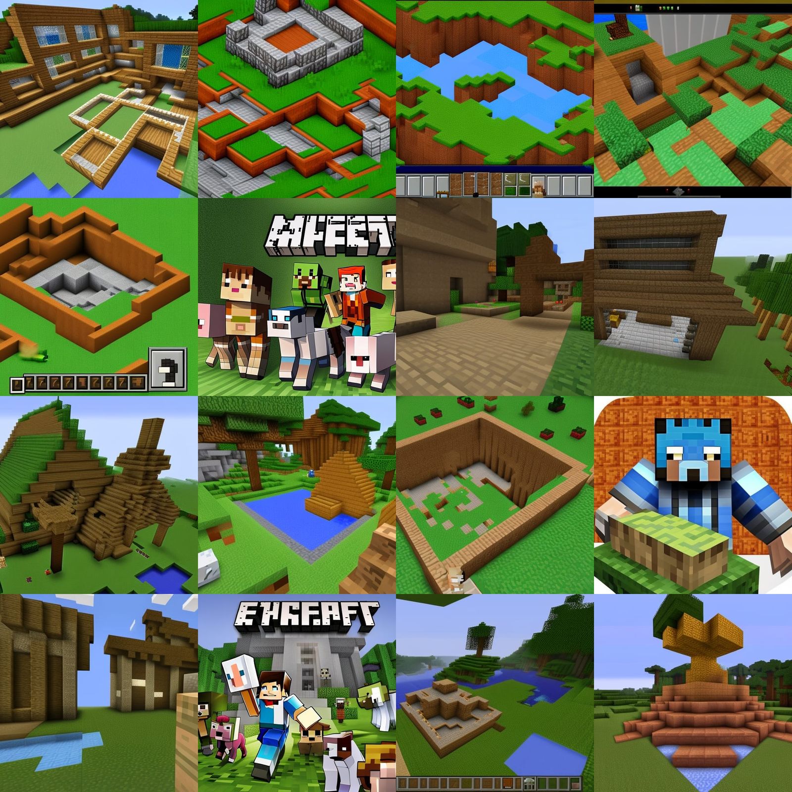 AI-Generated Minecraft Landscape and Figures