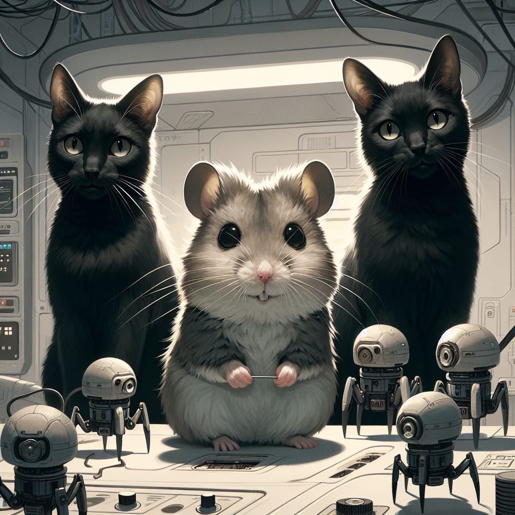 Cats and Rodent Oversee Robot Repairs in Space Station