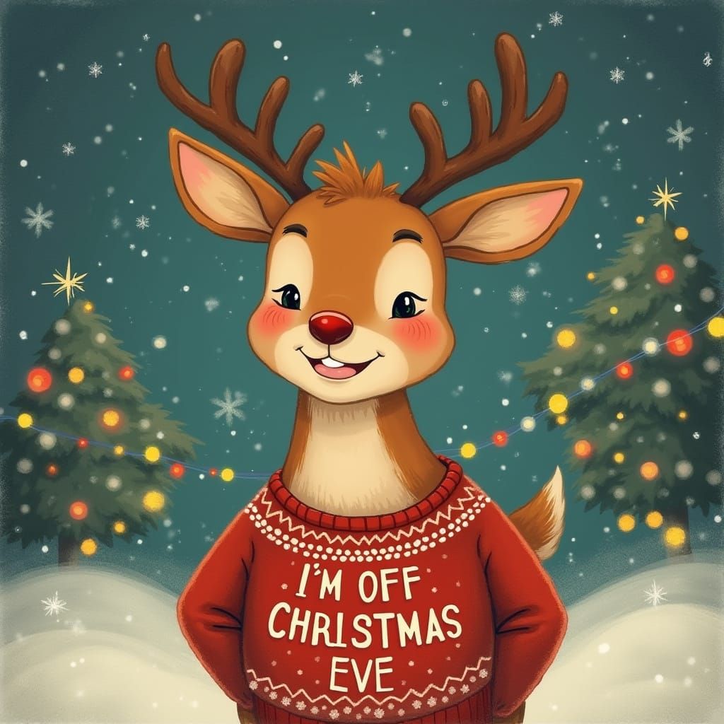 Rudolph's Cozy Christmas Eve Sweater in Vintage Storybook St...