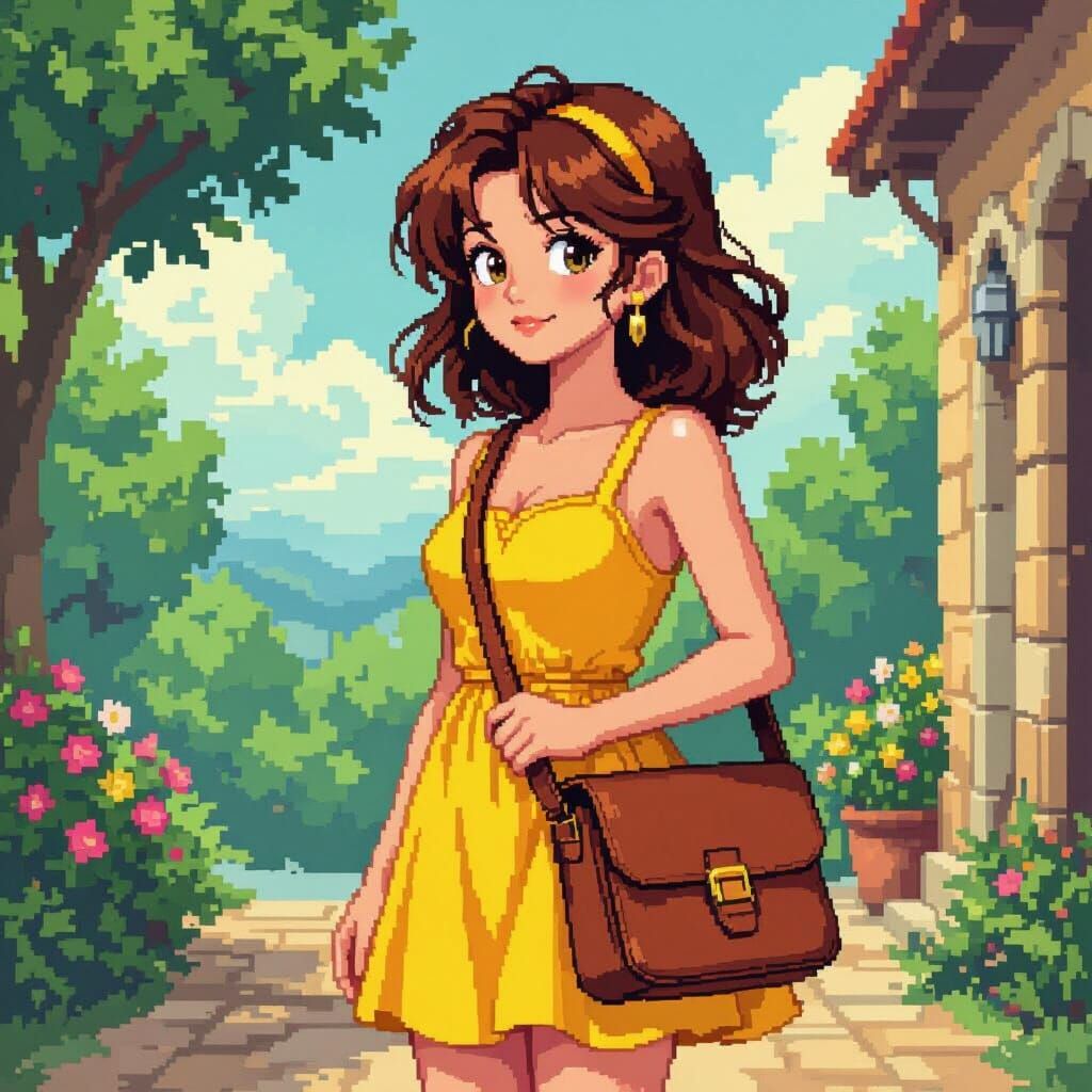 16-bit Pixel Art Sprite of Girl in Yellow Dress