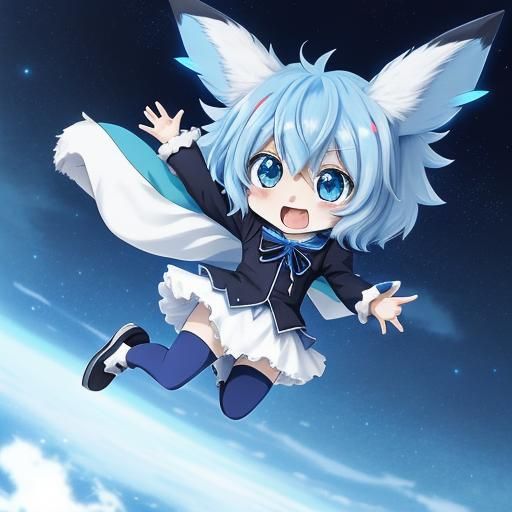 Cute Chibi Glaceon Happily Jumping at Night