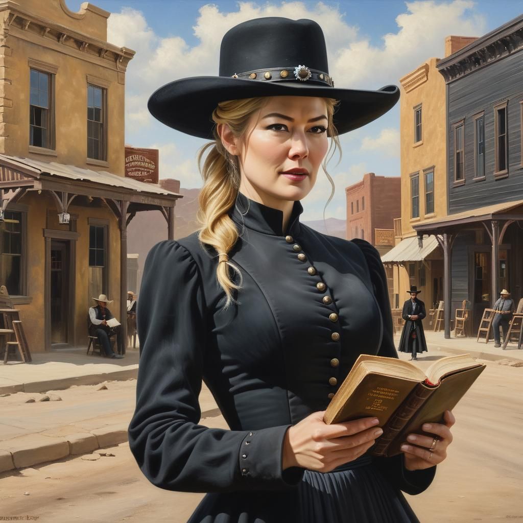 Rosamund Pike as Western Preacher: Oil Painting