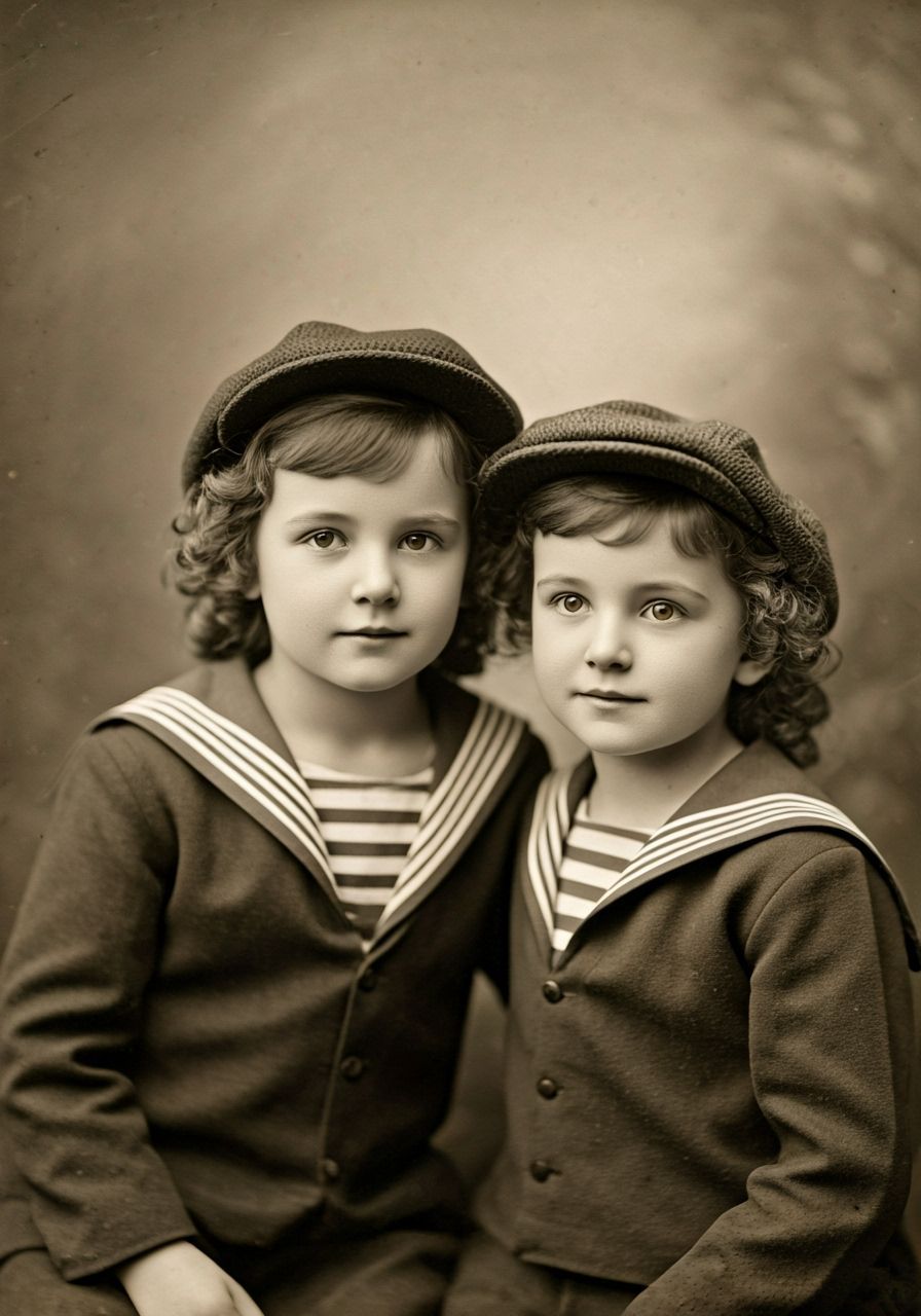 Charming 1902 Black and White Photo of Two Children