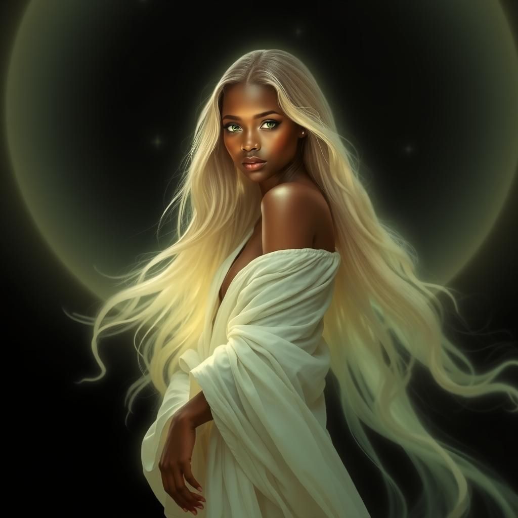 Ethereal Moon Goddess in Dreamy Art Nouveau Style