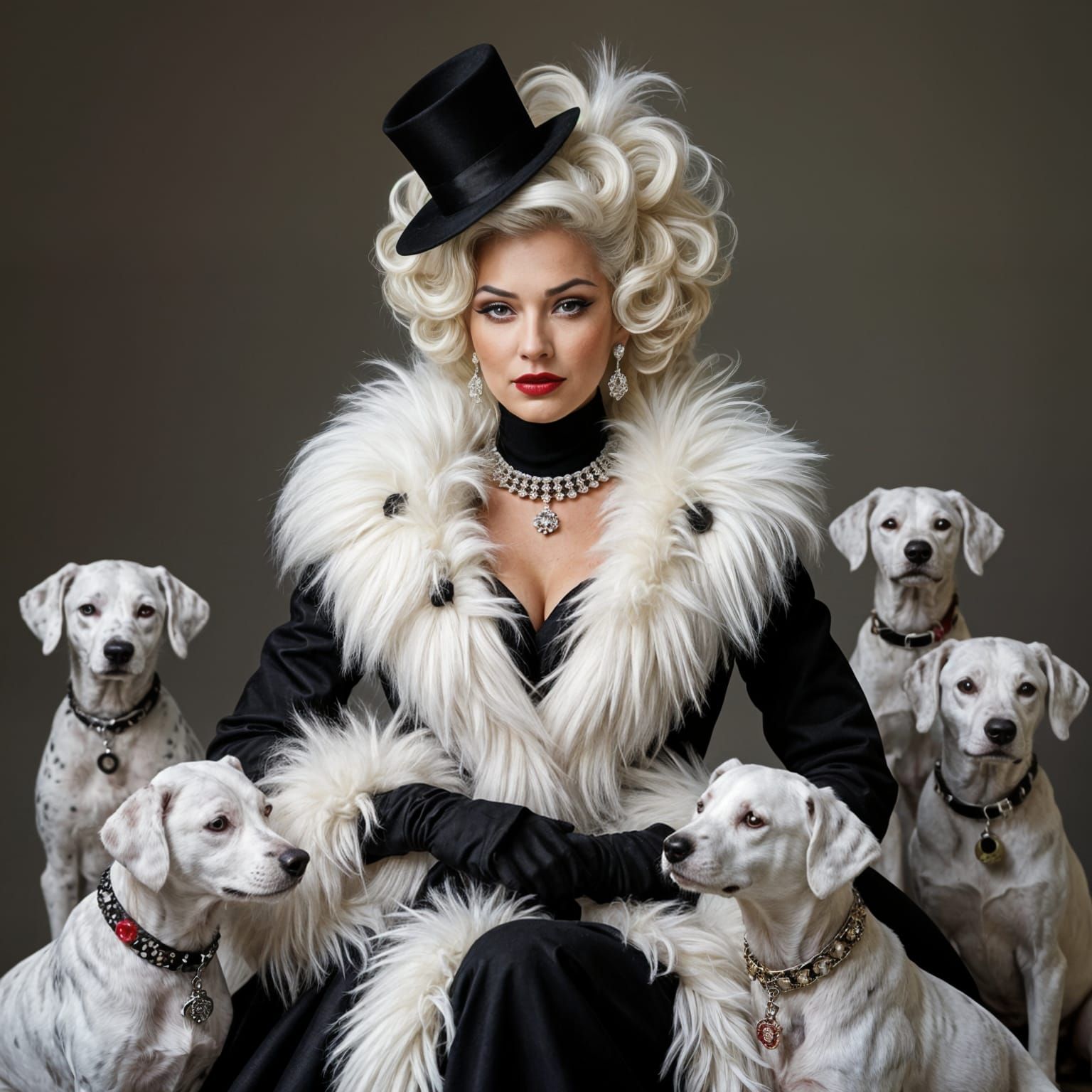 Cruella de Vil Surrounded by Dalmatians