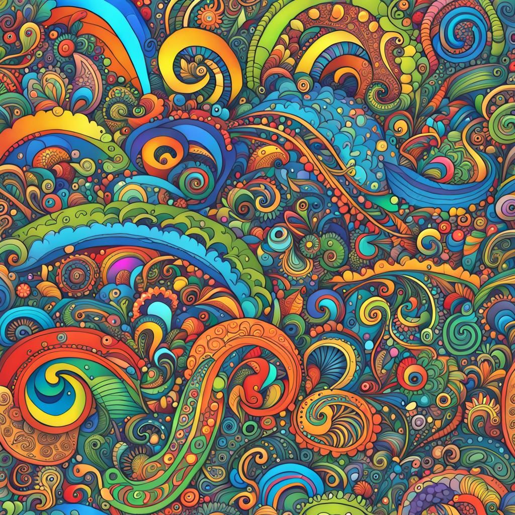 Rainbow Paisley Chaos: Organic Doodle Art