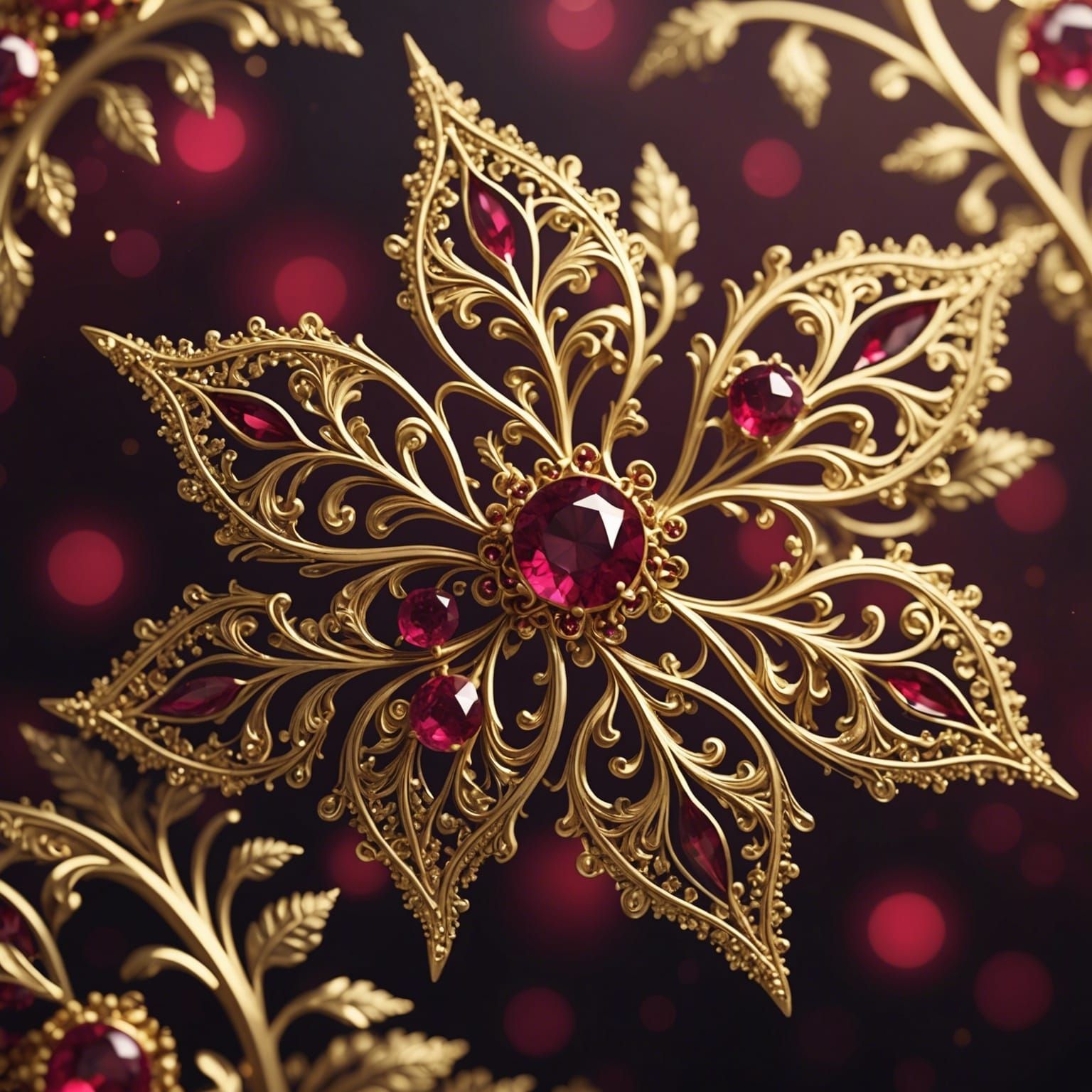 Ethereal Fractal Art with Rubies and Gold Leaf