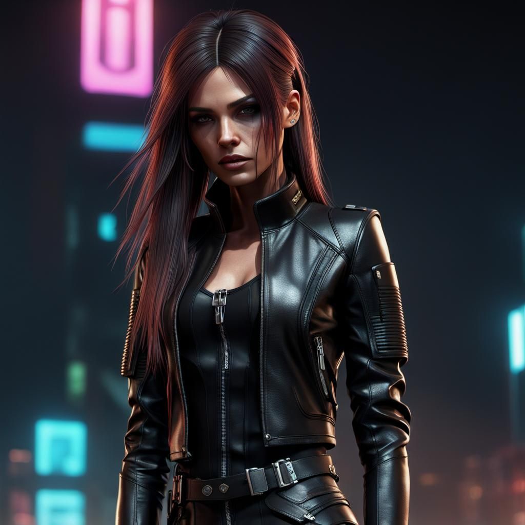Cyberpunk Latina Girl in Leather Catsuit