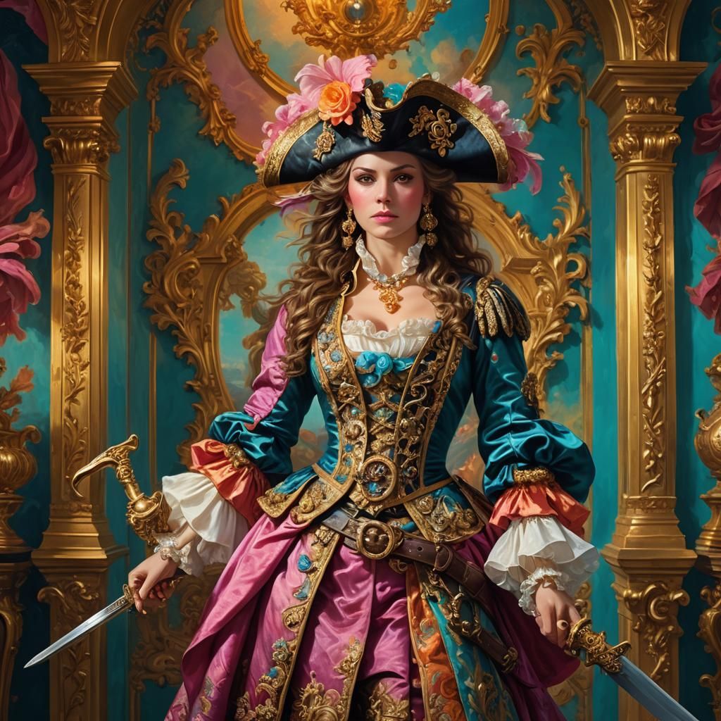 Female Pirate in Rococo Style Chamber