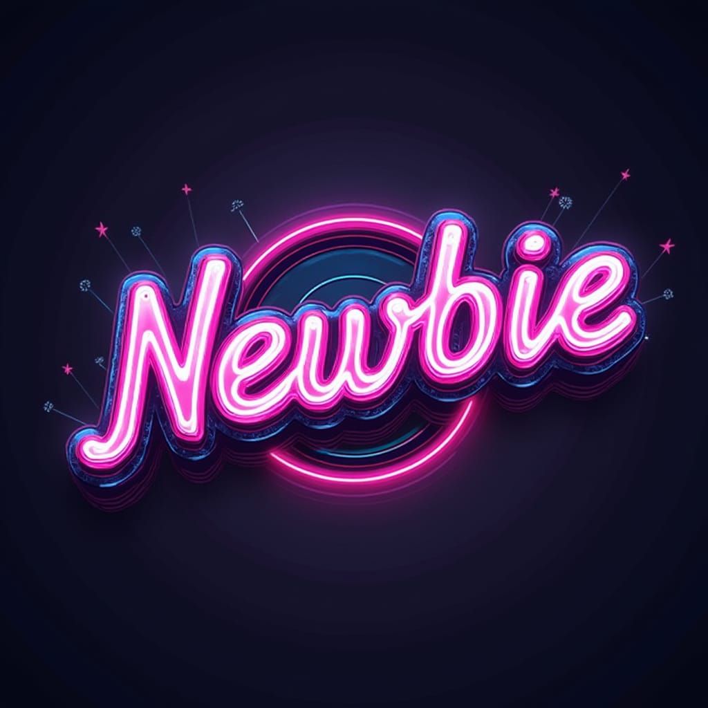 Neon "Newbie" Text with Holographic Gaming Logo