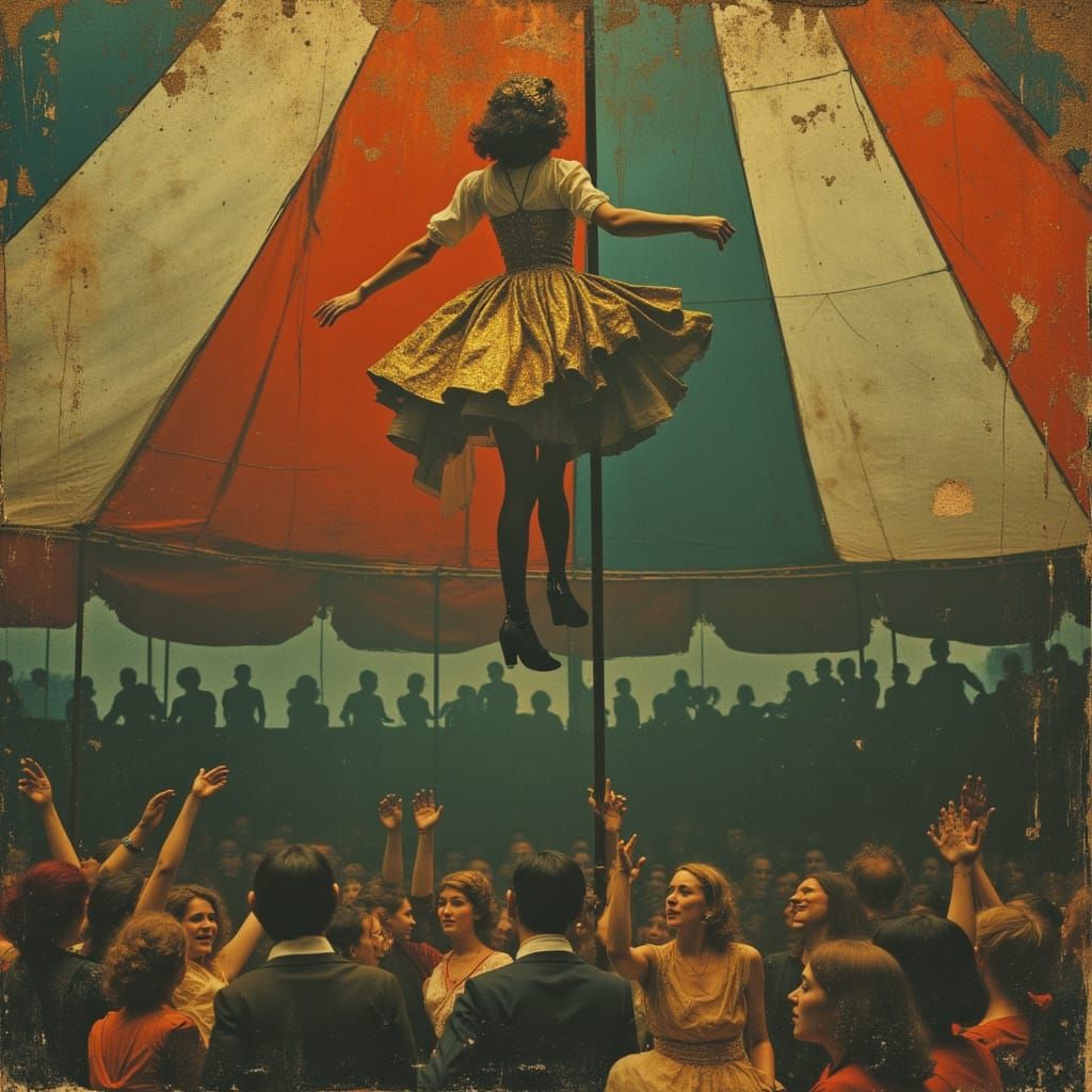 Burlesque Acrobat Suspended in Air