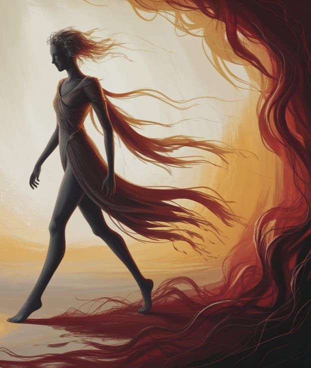 Ancient Coin & Shadowy Figure in Dreamlike Landscape