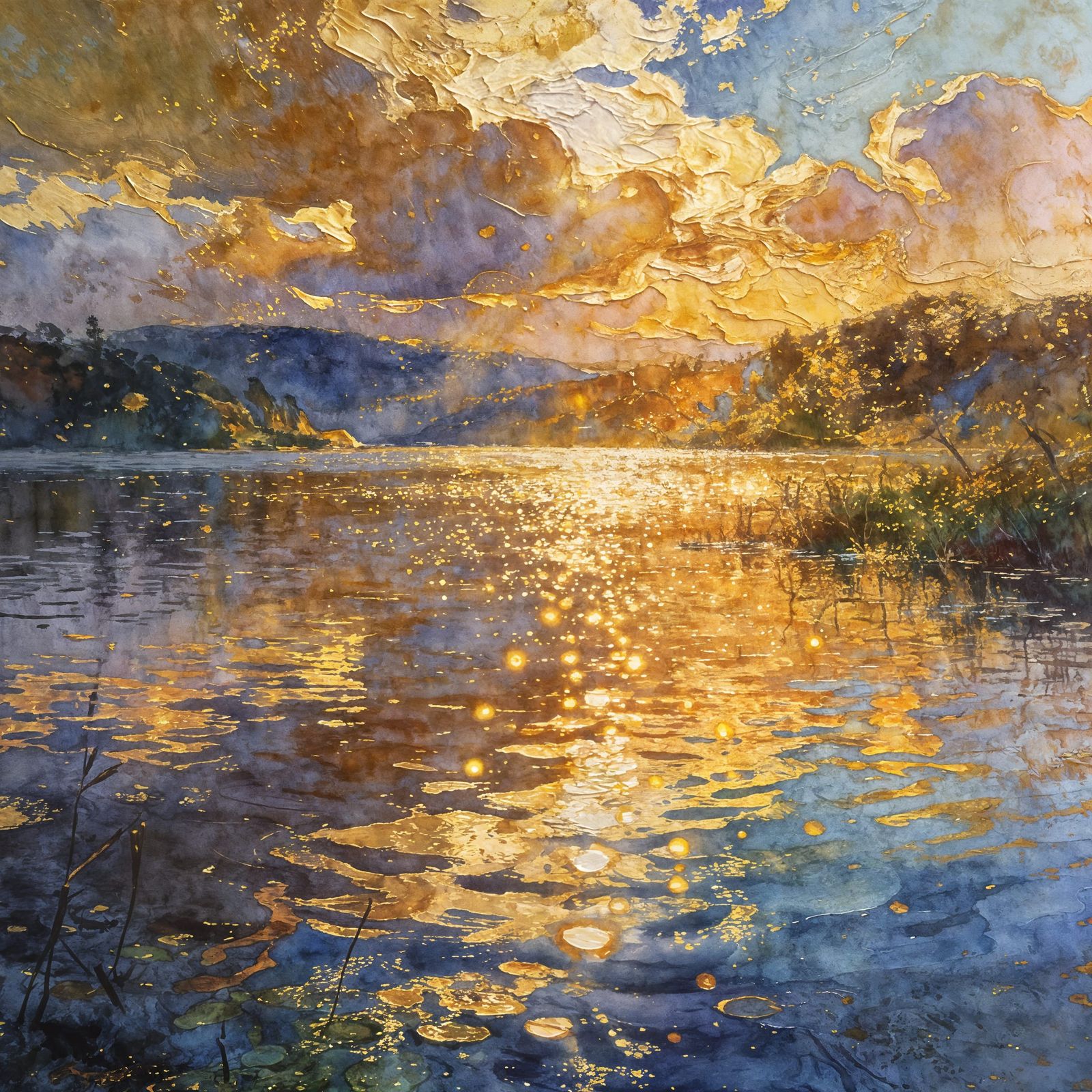 Majestic Lake Scene with Ethereal Glow