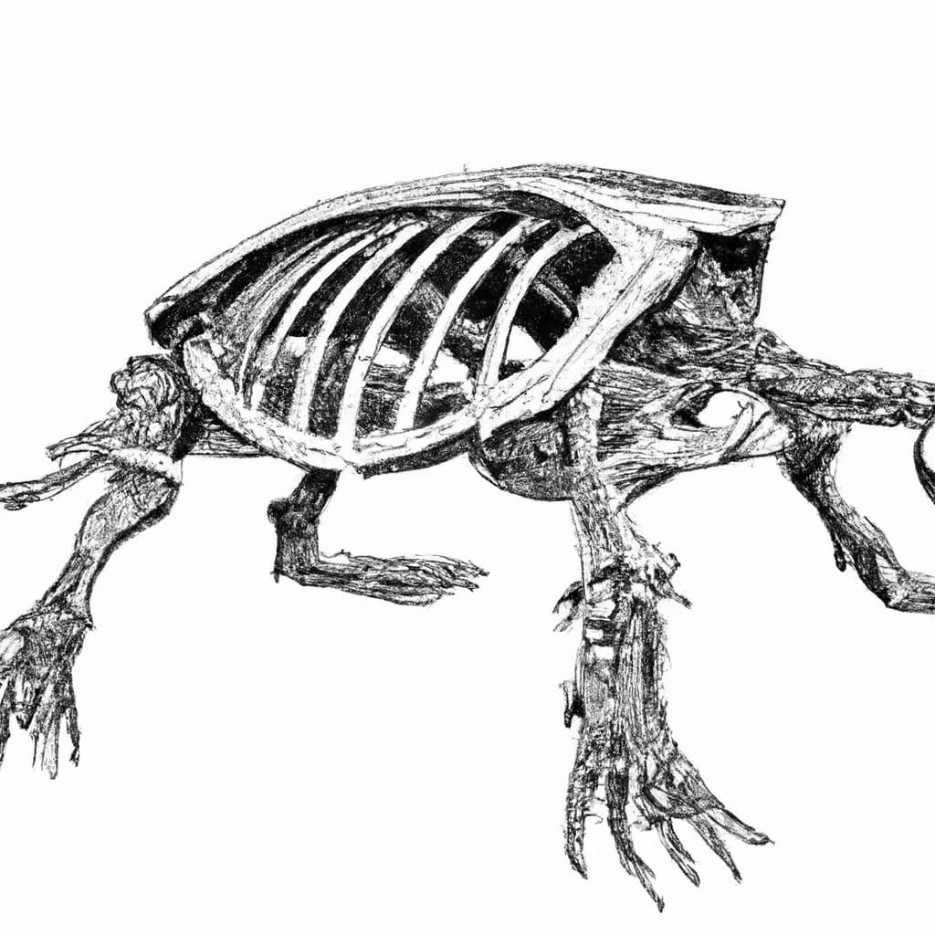 Detailed Pen and Ink Turtle Skeleton Drawing