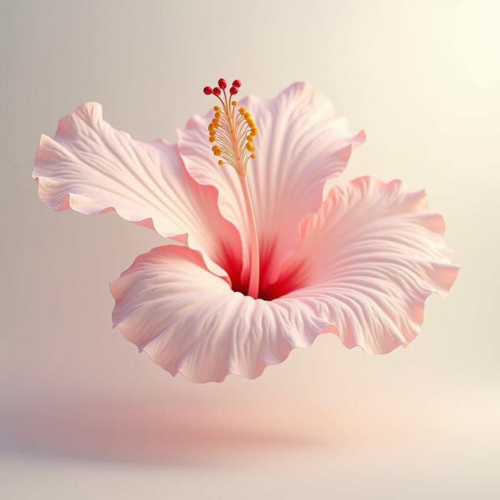 Dreamy Pink Hibiscus Wall Art in Art Nouveau Style