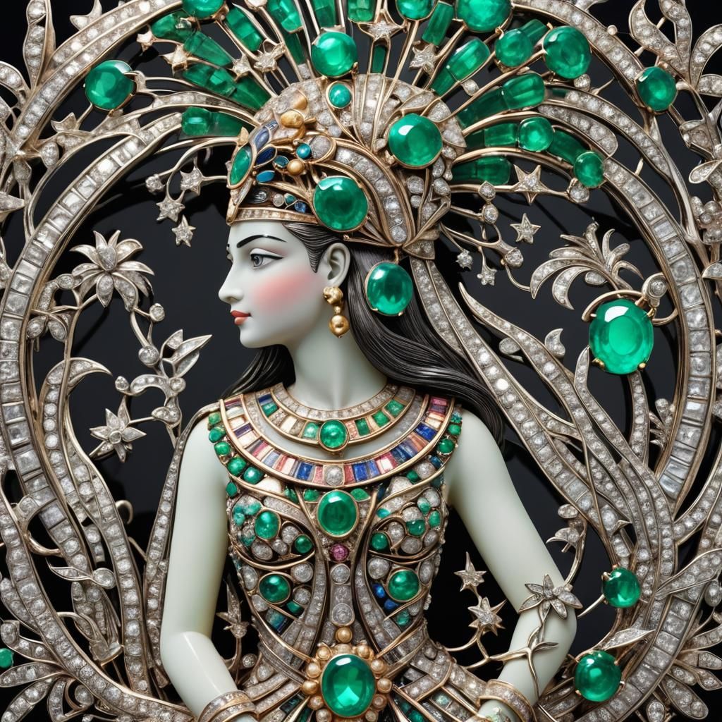 Exquisite Egyptian Princess Brooch in 3D Platinum