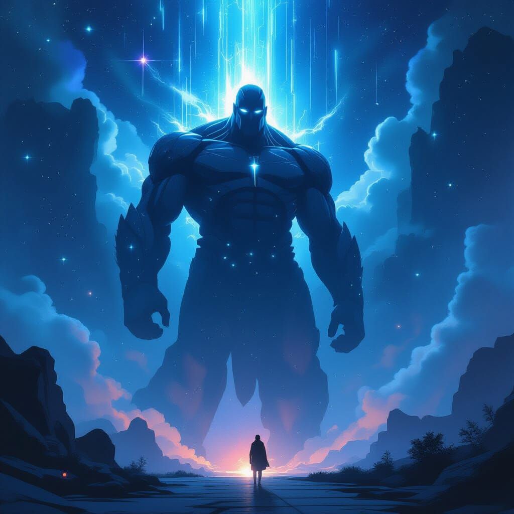 Ethereal Titan in Astral Radiance: Digital Art
