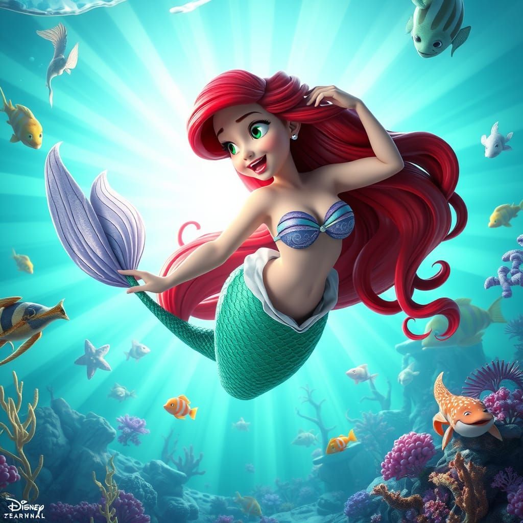 Ariel the Mermaid in Underwater Kingdom: 3D Render