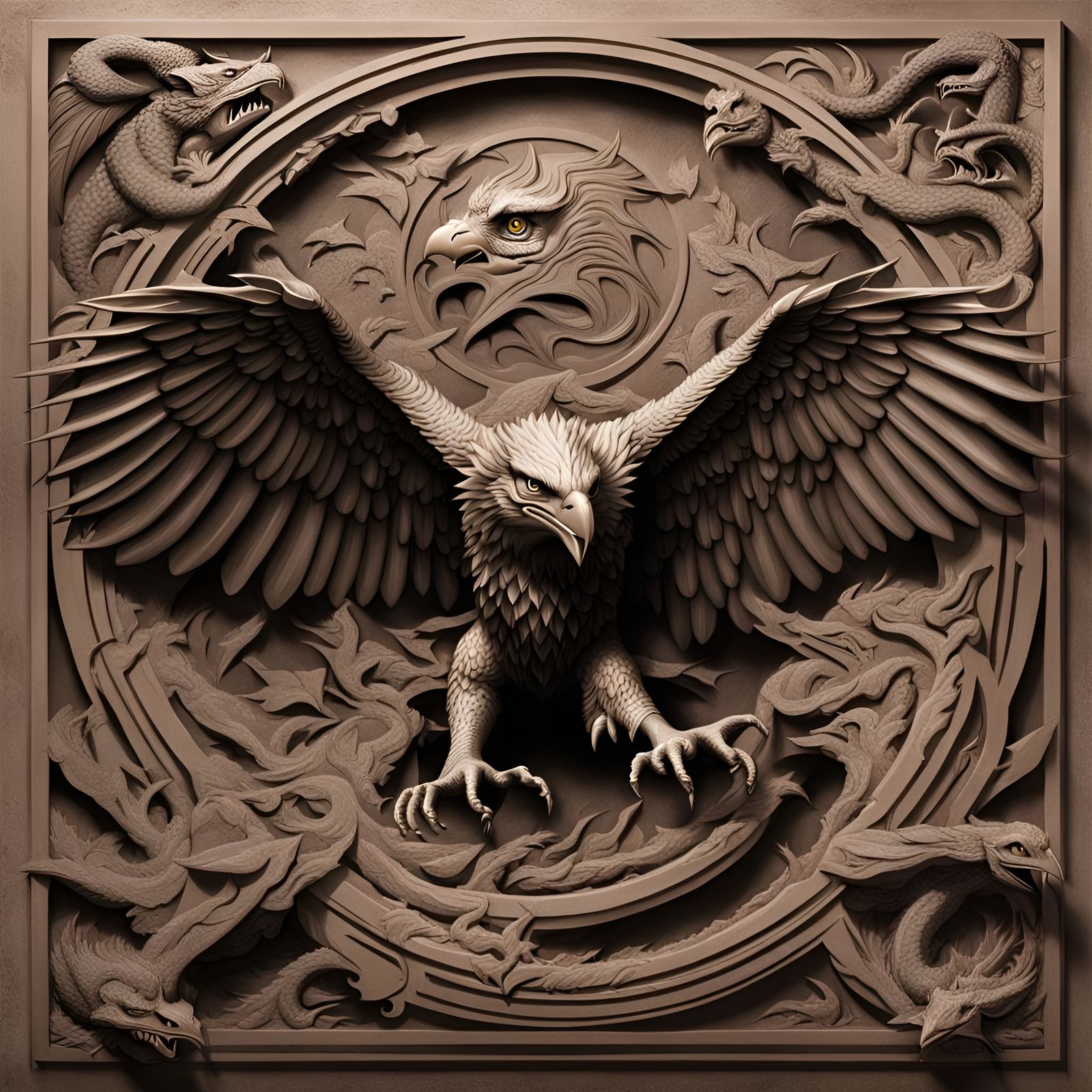 Eagle and Dragon Bas-Relief Fight Scene
