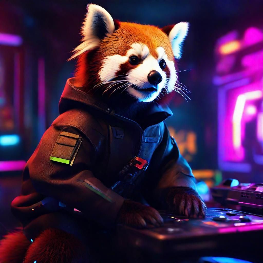 Red Panda Han Solo in Gamer Room: Digital Art